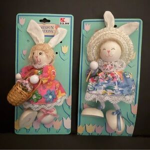 Adorable Ester Bunny Dolls with Floral Dresses Set of 2